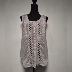 Brixon Ivy Hidden Button Up Front Raised Polka Dot Weave Sleeveless Blouse